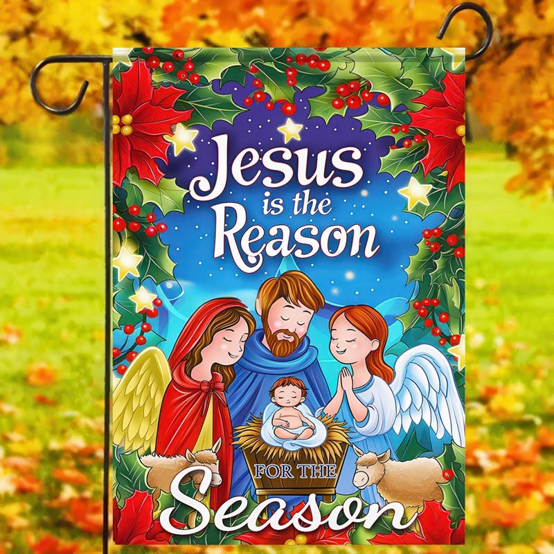 BlissYard Winter Christmas Garden Flag Jesus Nativity Double Sided Garden Flag Nativity Scene and 'Jesus is the Reason for the Season' Outdoor Home Room Decor Event Party Supplies 12x18 Inch - Image 5